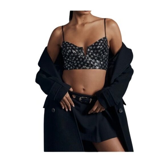 Anthropologie Womens Black Star Sequin Bralette With Adjustable Straps Size XS - Picture 1 of 7
